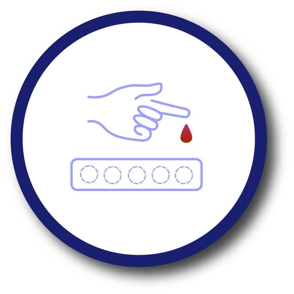 A hand getting pricked and inserting blood into the blood test