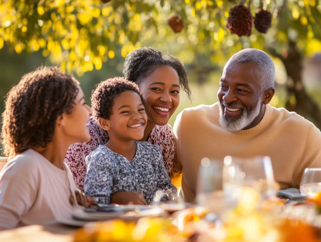 Family attending a family reunion reconnecting with relatives